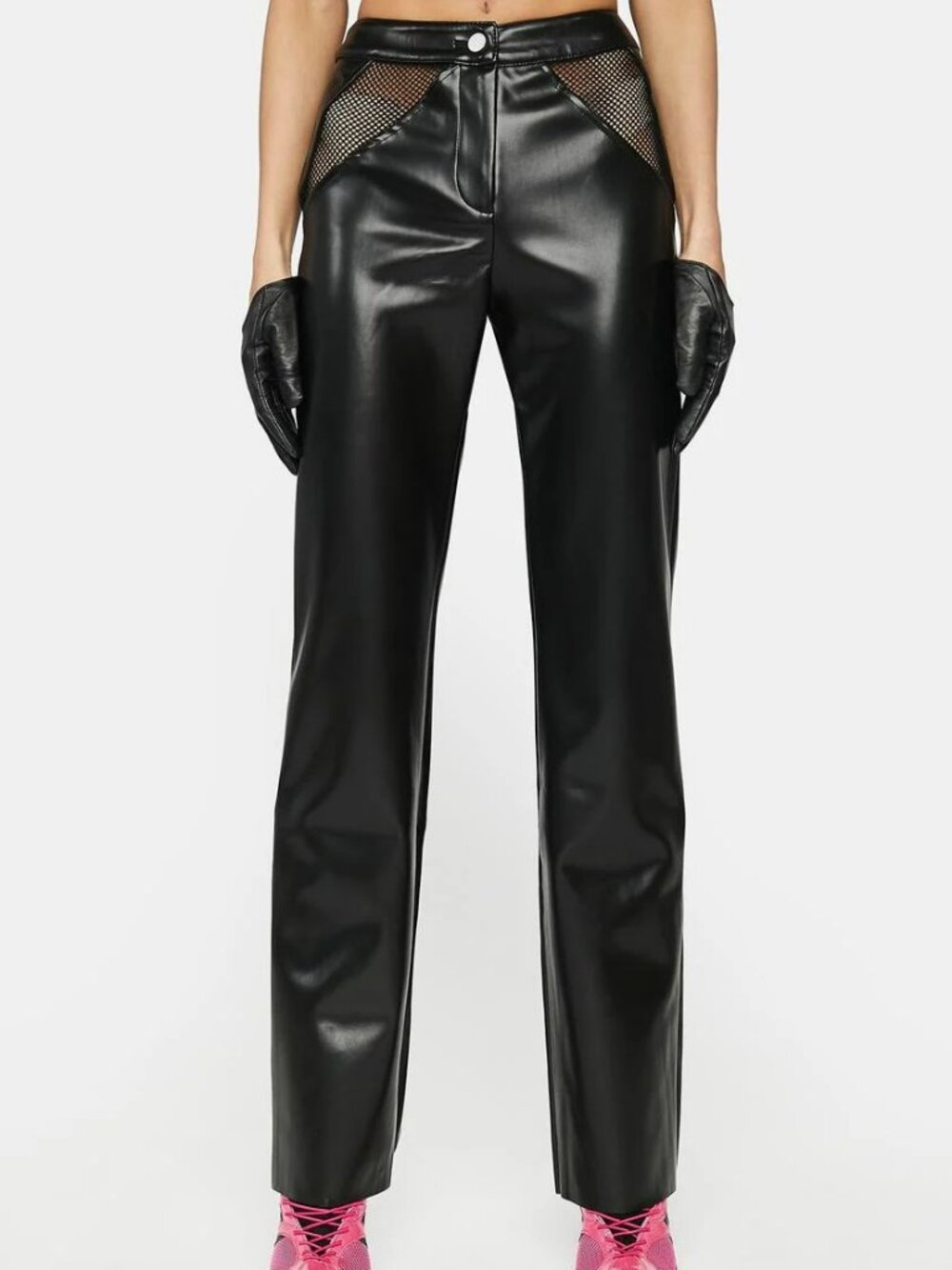 The Kript Black Faux Leather Mesh Hip Cutout Pants S NWT Slim Fit Dolls Kill